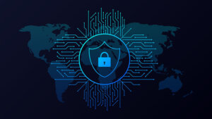 Abstract banner. Cyber security in 3d style.
