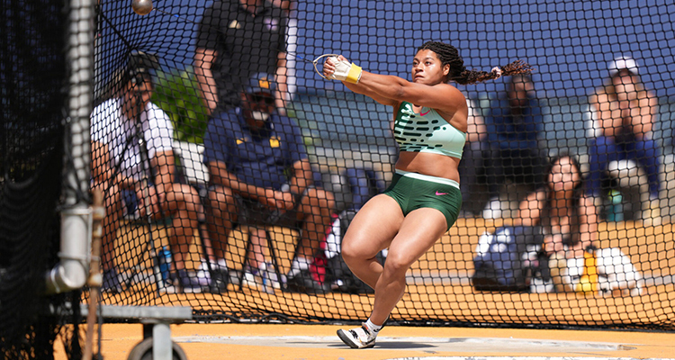 Camryn Rogers throws a hammer