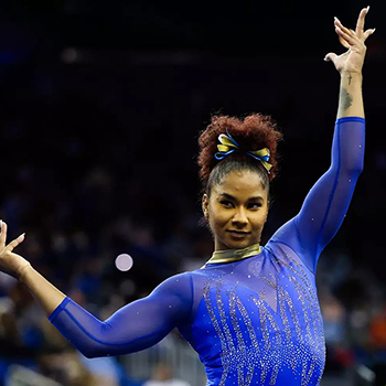 UCLA gymnast Jordan Chiles strikes a dramatic pose