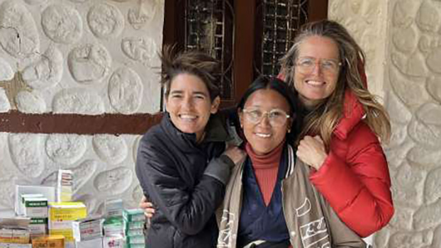 From left, Lindsay Brant, RN, Tsering Bhuti, RN and Ramona Van Gennep set up the pharmacy before opening the clinic in Doh. (Photo courtesy of Ramona Van Gennep)