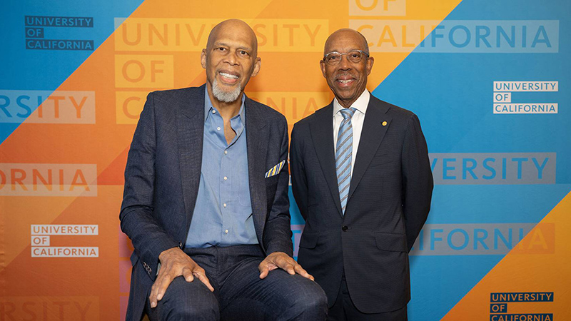 Kareem Abdul-Jabbar and UC President Michael V. Drake, M.D.