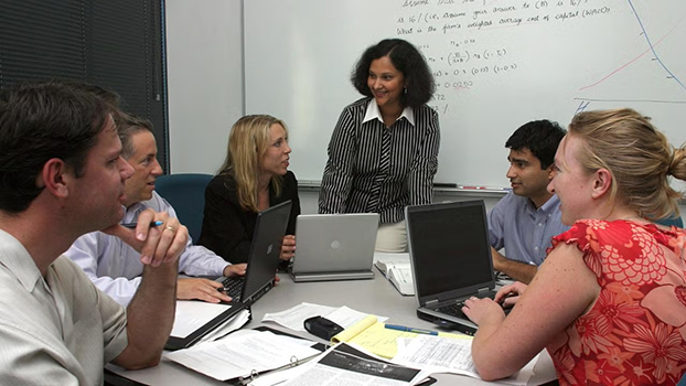 UC Davis MBA students working around a table