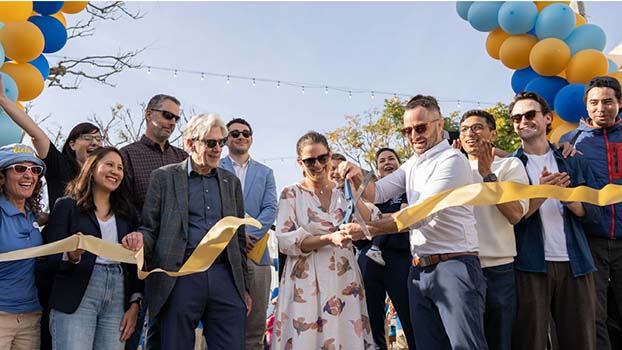 UCLA Chancellor Julio Frenk, Los Angeles City Council member Katy Young Yaroslavsky and others cut a ceremonial ribbon