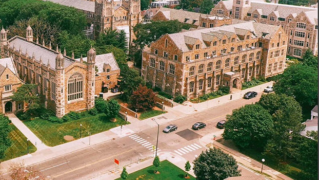 Aerial view of the University of Michigan campus.