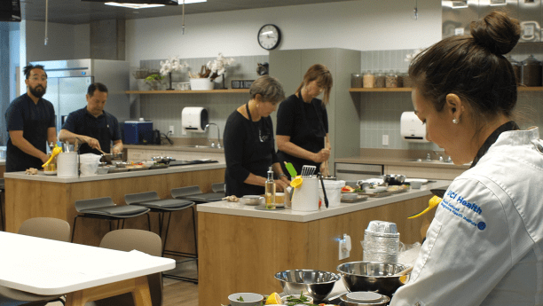 Jessica VanRoo, executive chef at the campus’s Susan Samueli Integrative Health Institute, teaches a cooking class.