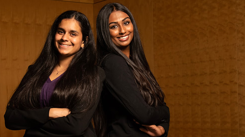Simran Lallian, left, and Jaya Athuluru are the co-founders of EpiSense, which won first price at the 2024 Big Bang! Business Competition. (Gregory Urquiaga/UC Davis)