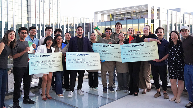 The top student innovators at The Basement's Demo Day 2025 Pitch Competition gather to celebrate their success.
