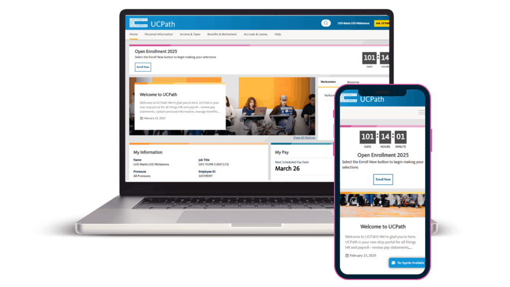 Laptop and mobile phone displaying new UCPath site