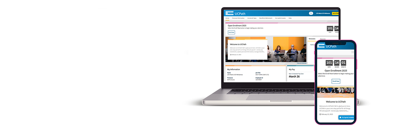 Screenshots of new UCPath site on desktop and cellphone