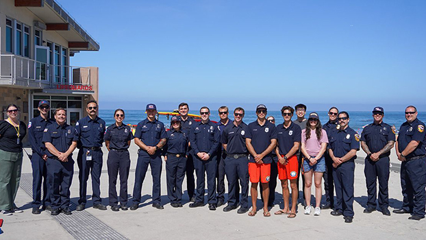 Uniformed EMS teams at beach