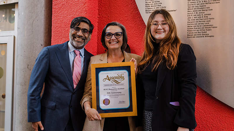 Pranav Anand (THI Faculty Director), Irena Polić (THI Managing Director), and Lisette Jones (Field Representative, Assemblymember Gail Pellerin).