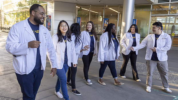 Medical students walking together