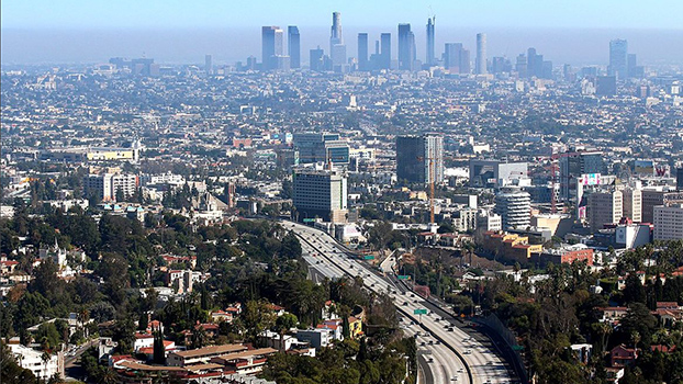 Smoggy LA skyline