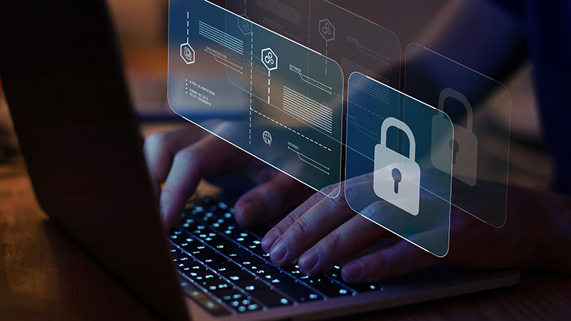 cybersecurity concept, internet security, screen with padlock