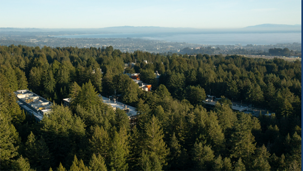 Drone photo of the airspace above the UCSC campus