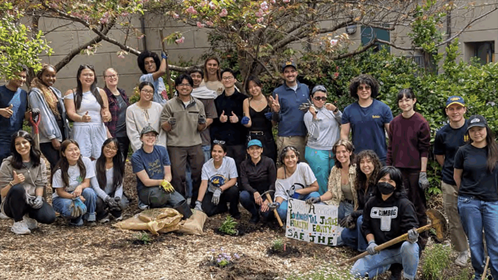A group of University of California, Berkeley students planting trees in April 2025.