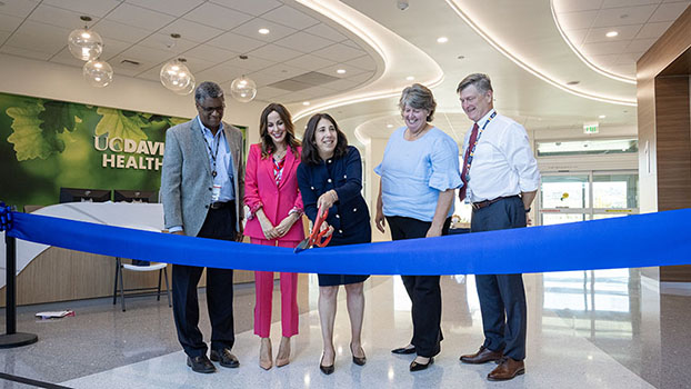 Leaders from UC Davis Health and the City of Folsom cut the ribbon at the new Folsom Medical Care Clinic during a celebration on Aug. 15, 2025.