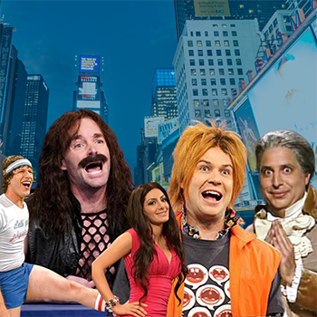 SNL cast members/UC alumn in set costumes