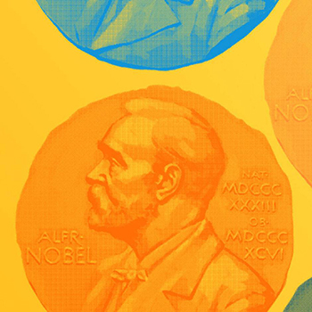 Close-up of Nobel Prize medals