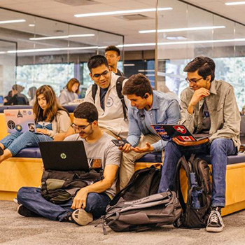 students working in a dorm