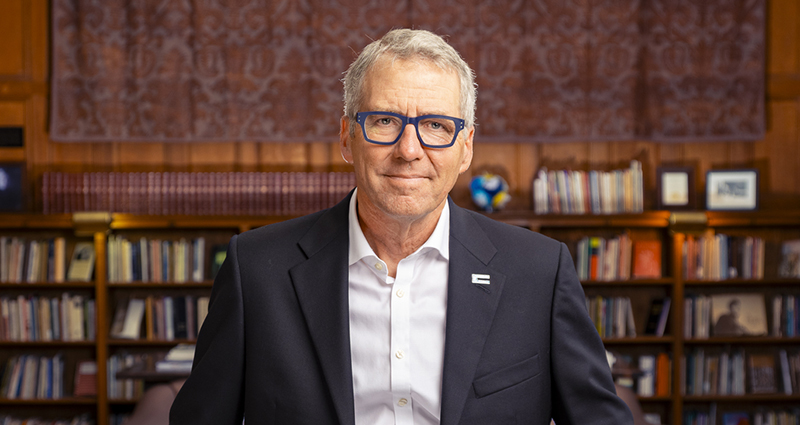 President Milliken in a library