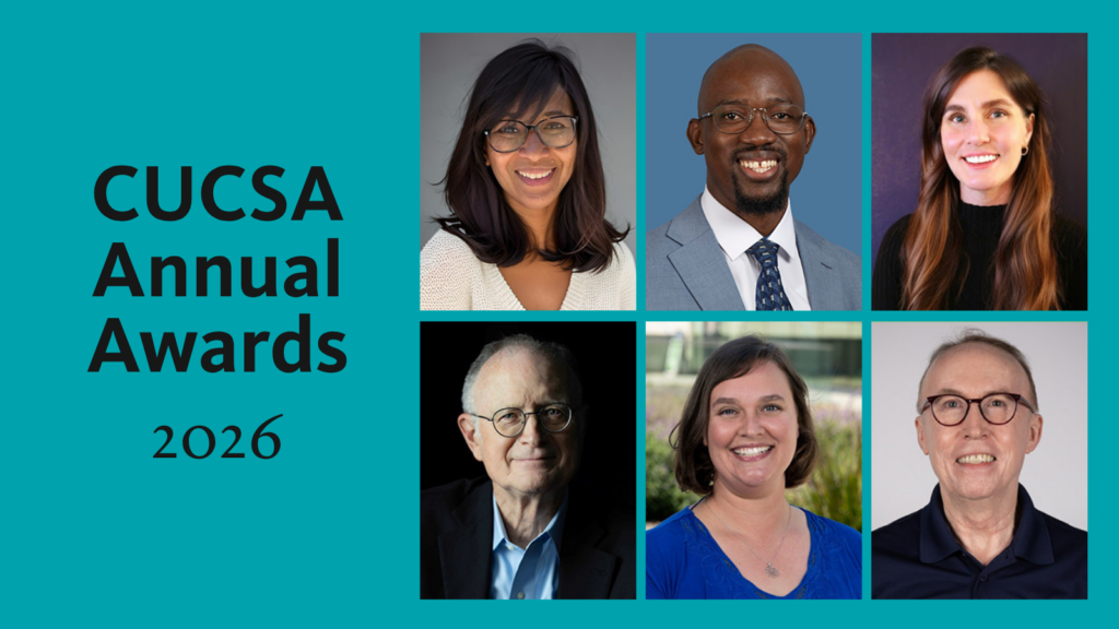 CUCSA Annual Awards 2026. Headshots of: Lina Layiktez, Joash Wampande, Kelly Wood, Mike Witherell, Kelsey Miller and Lou Gill