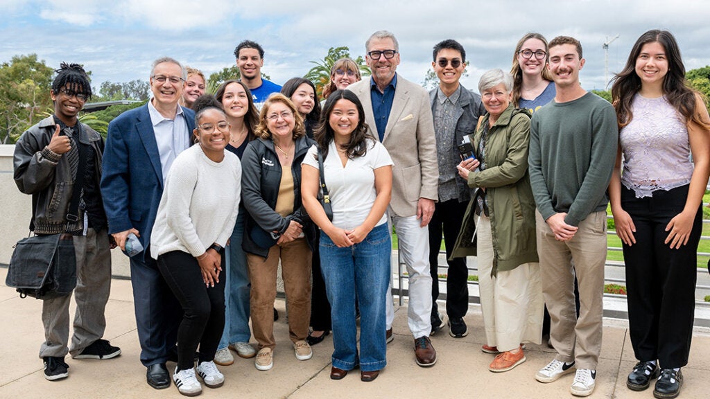 President Milliken with a group of students