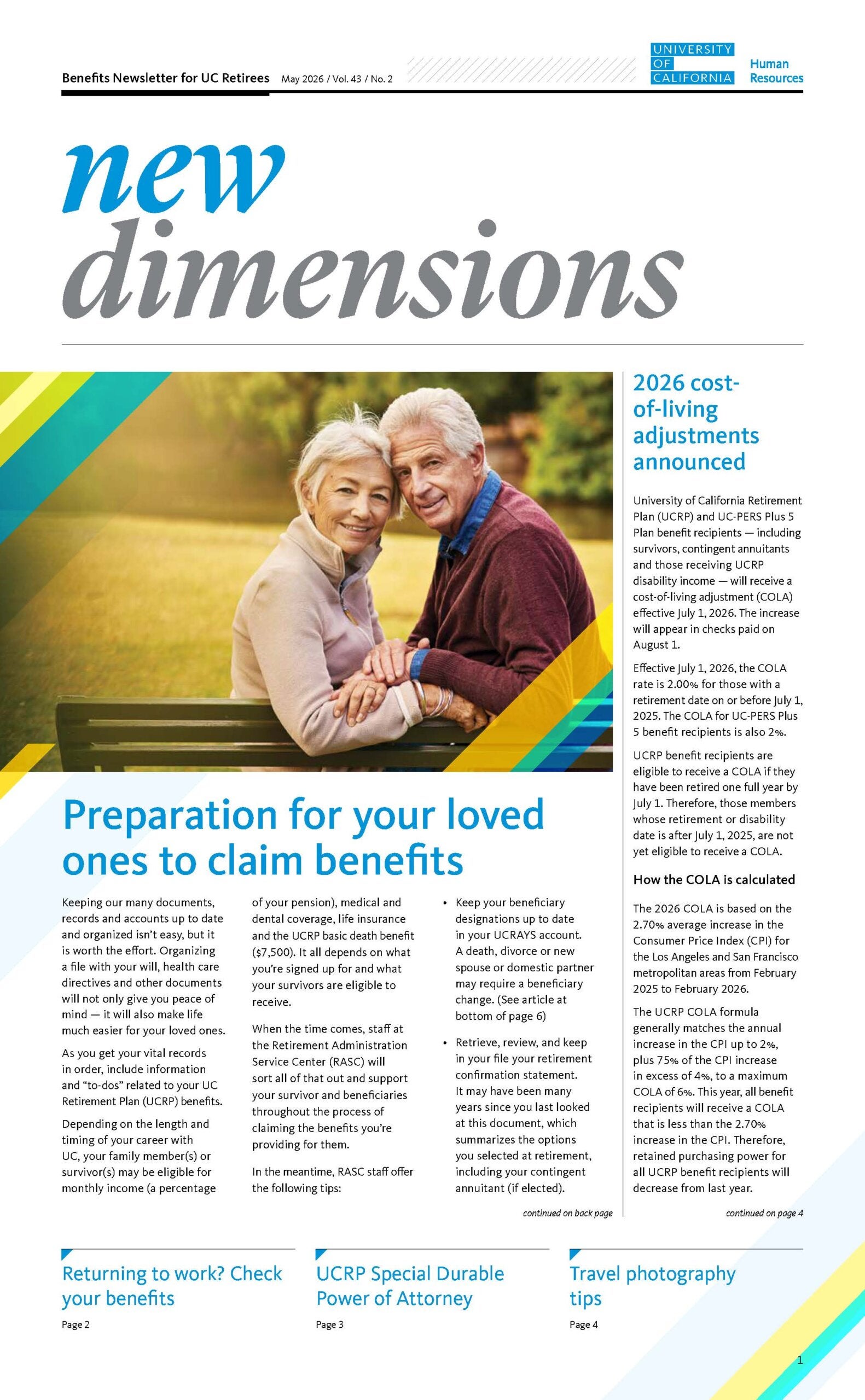 Cover of May New Dimensions newsletter