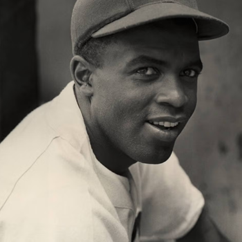 A portrait of UCLA superstar and trailblazer Jackie Robinson in his Brooklyn Dodgers’ uniform, circa 1945.