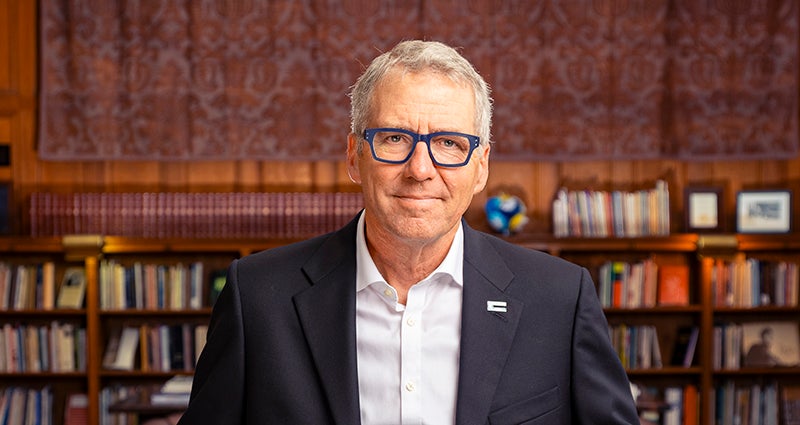 President Milliken in a library.