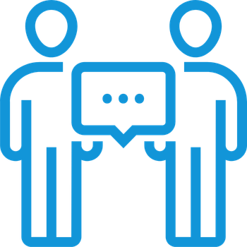 Two figures with a speech bubble between them