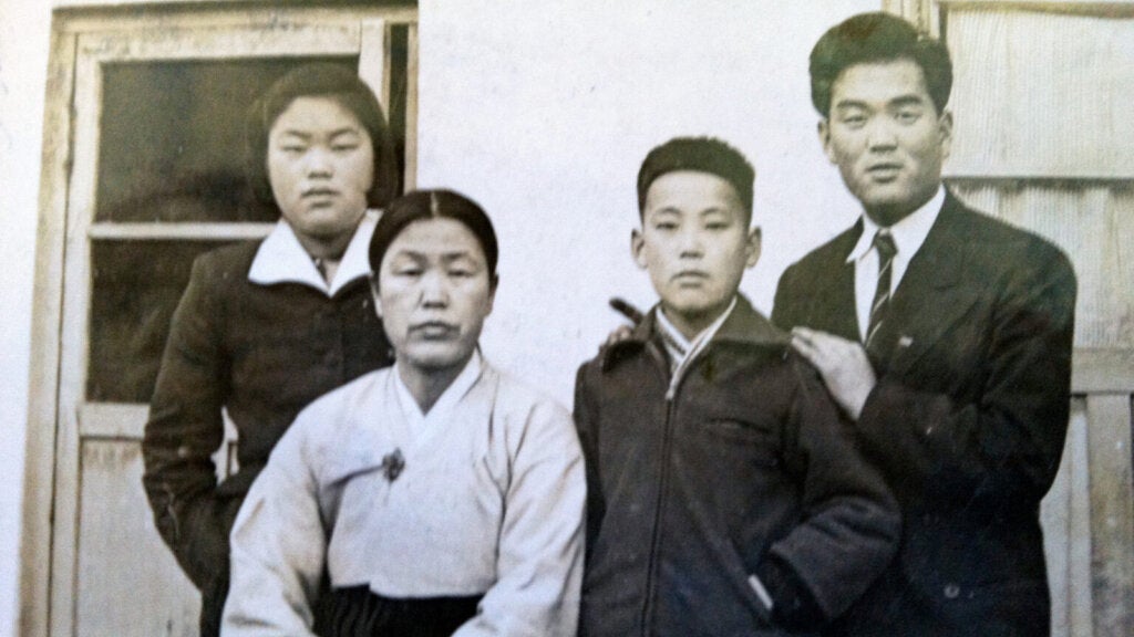Black and white posed family photo
